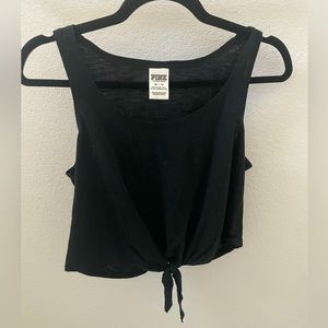 PINK Black Semi-Cropped Front Tie Top